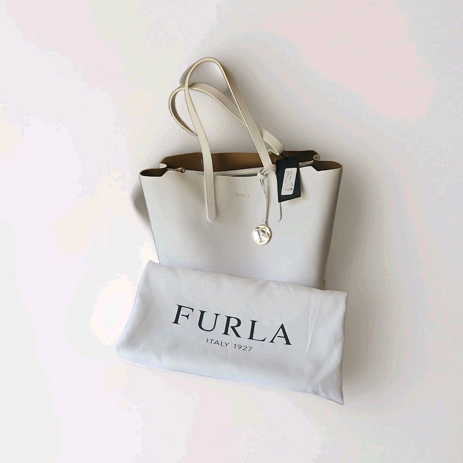 FURLA Sally Medium Leather Tote, RARE, Chalk White, Zip Top, Gold HW, NWT FURLA Sally Medium Leather Tote, RARE, Chalk White, Zip Top, Gold HW, NWT