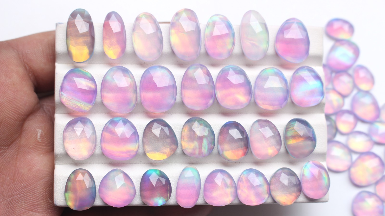 5-10 Pcs Aurora Opal Doublet Rose Cut Faceted Cabochon, Opal Set Lot, 8.5-17.5mm