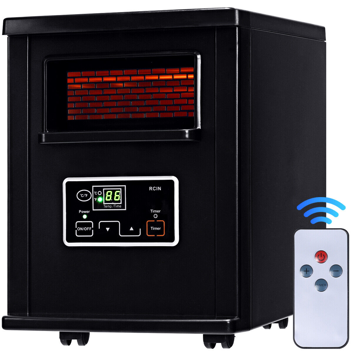 1500W Electric Portable Infrared Quartz Space Heater Warmer Filter Remote Black