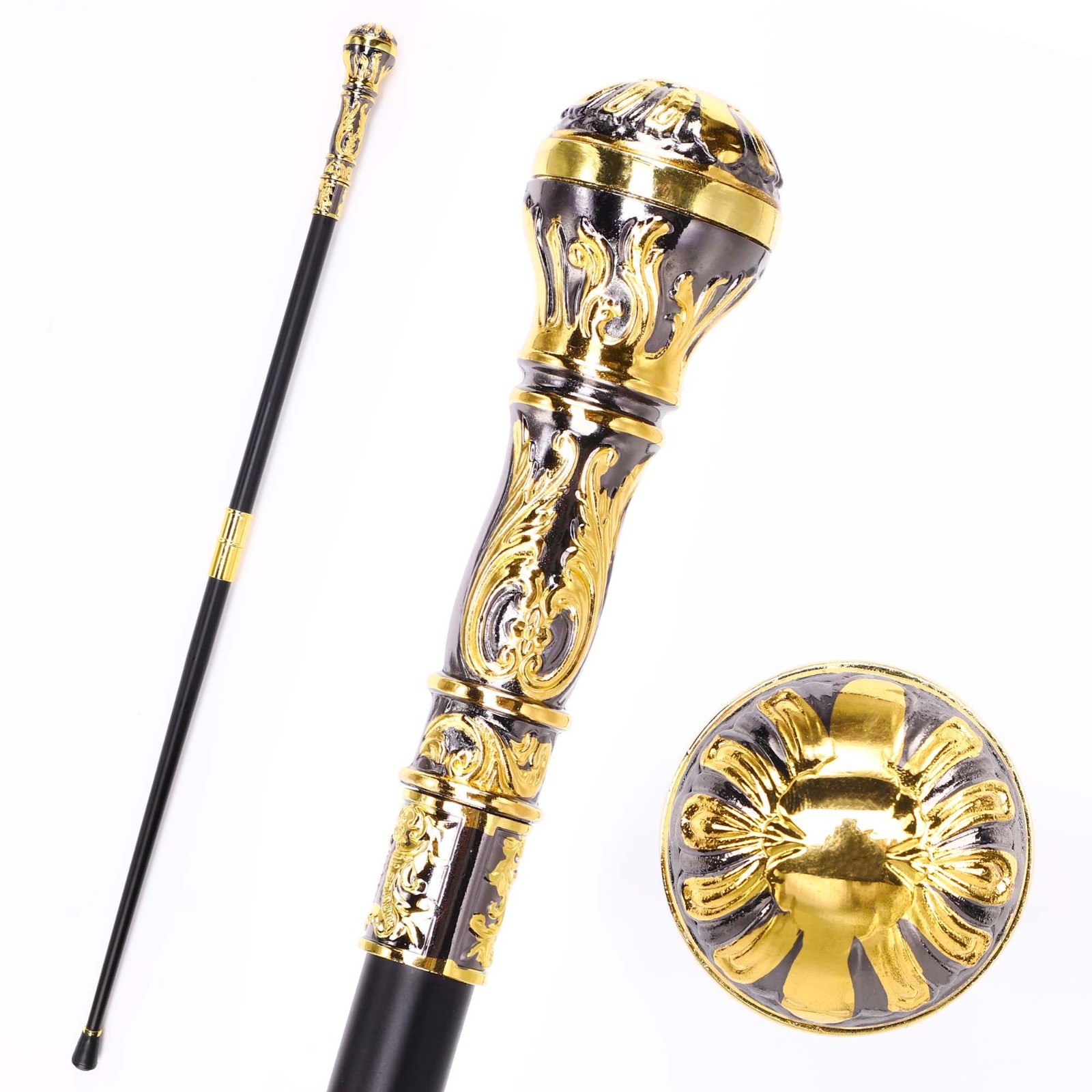 Hejiu 36.61 inch Black Gold Cane, Elegant Gentleman Crosier Knob Stick