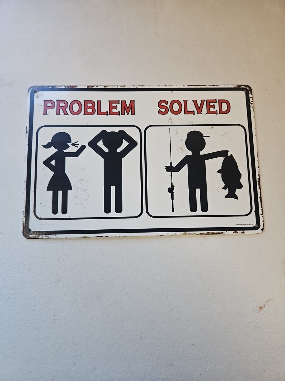 Problem Solved Metal Tin Sign Funny Fishing Humor Wall Decor Man Cave Garage