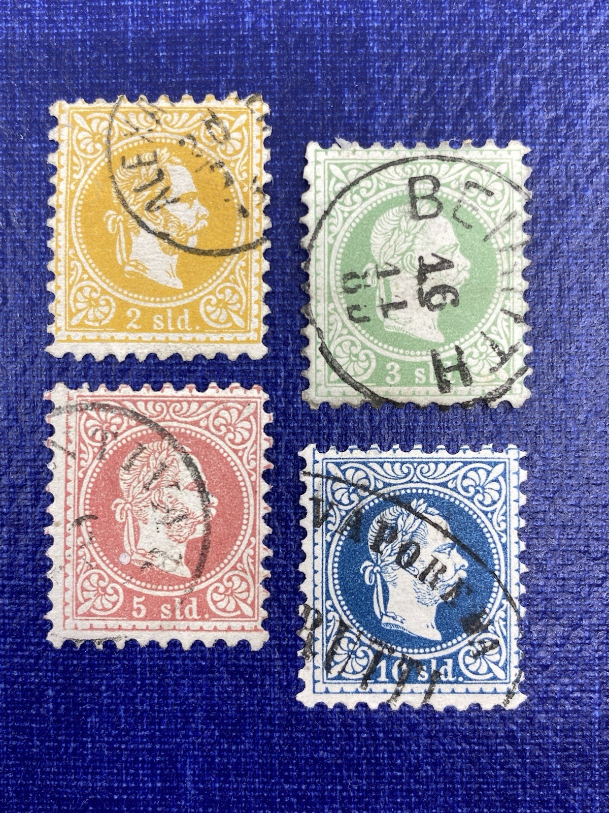 Austrian Offices in Turkey, Stamp Lot, 1876 Franz Joseph, 2, 3, 5, 10sld, Used. Austrian Offices in Turkey, Stamp Lot, 1876 Franz Joseph, 2, 3, 5, 10sld, Used.
