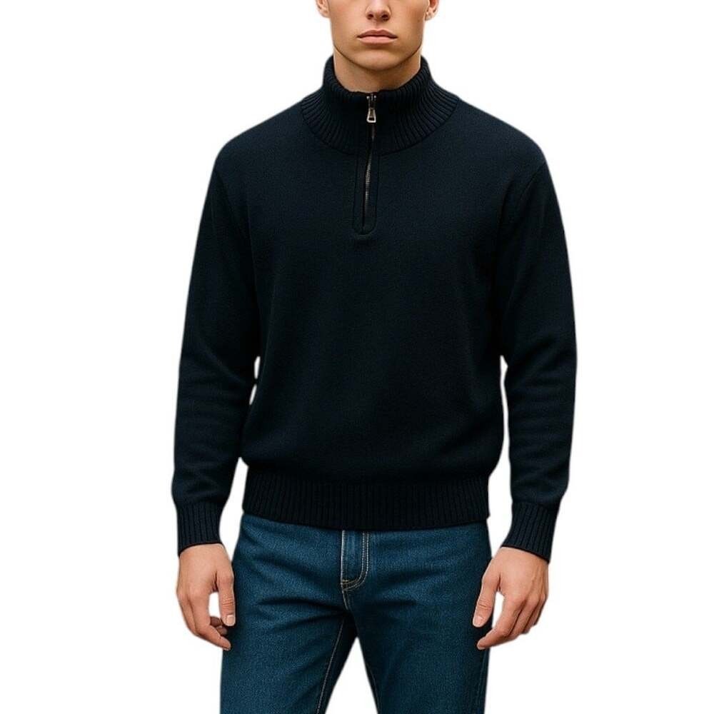 L.L. BEAN Men\'s Navy Blue 1/4 Zip Cotton Knitted Sweater Size L L.L. BEAN Men\'s Navy Blue 1/4 Zip Cotton Knitted Sweater Size L