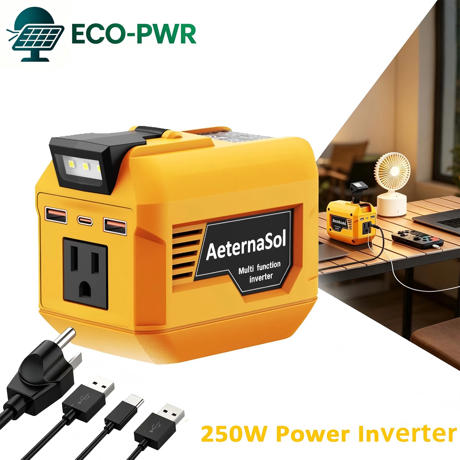 250W Power Inverter for Dewalt 20V Battery AC 110V Outlet USB Portable Camping