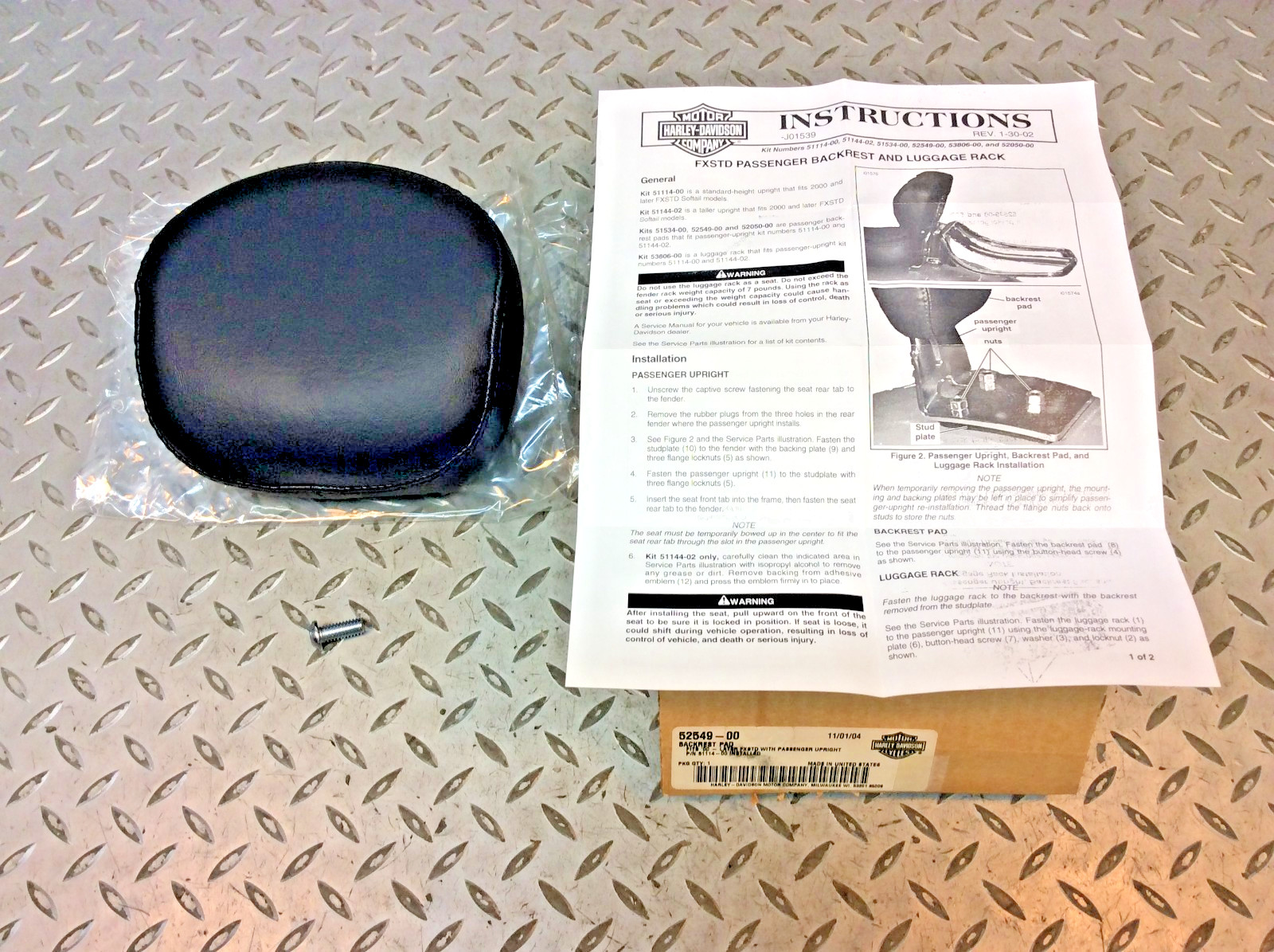 00-07 Harley Davidson Softail Deuce FXSTD Rear Passenger Sissy Bar Backrest Pad