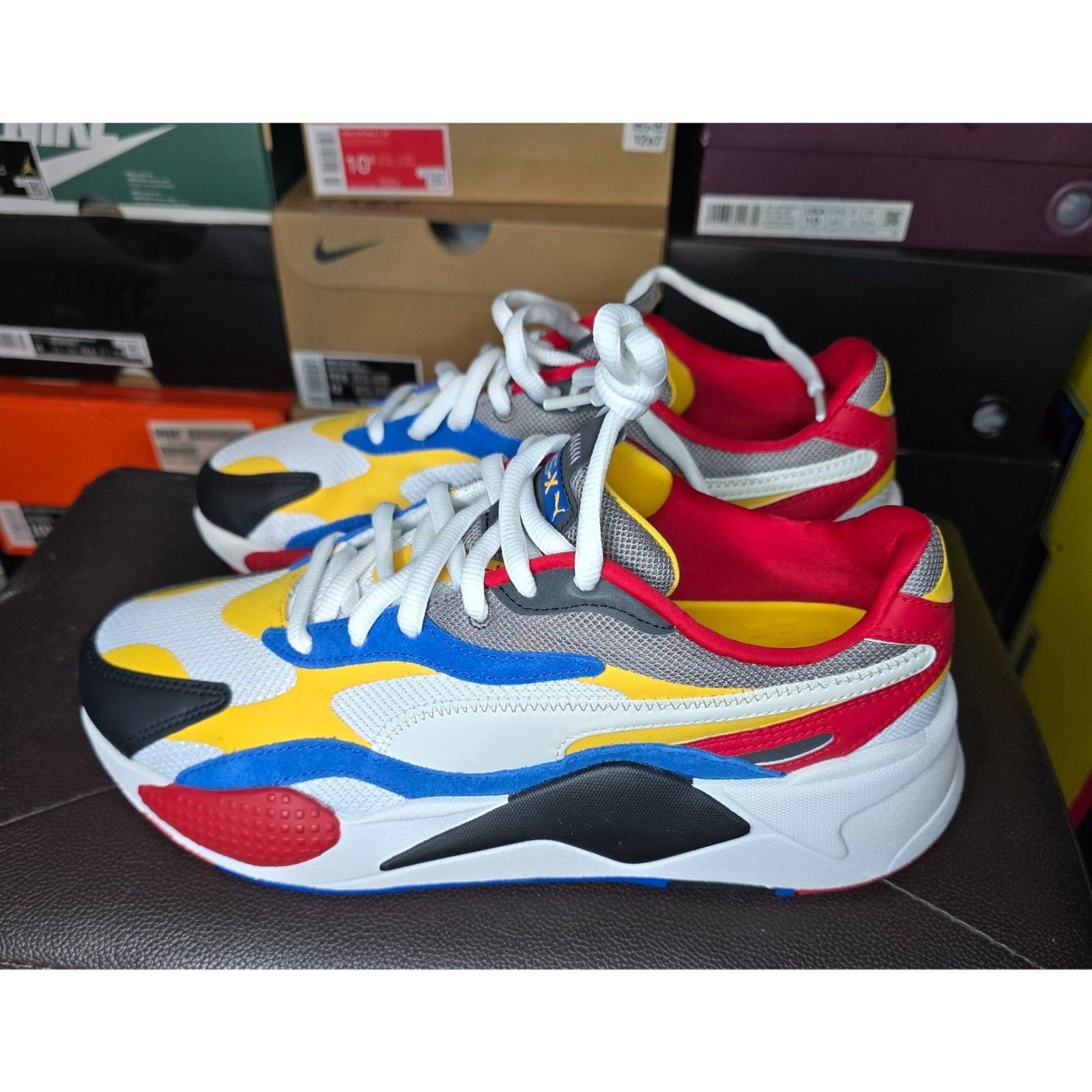 Puma RS-X3 Puzzle Multicolor Men\'s Sneakers Blue Red Yellow White  SZ 10