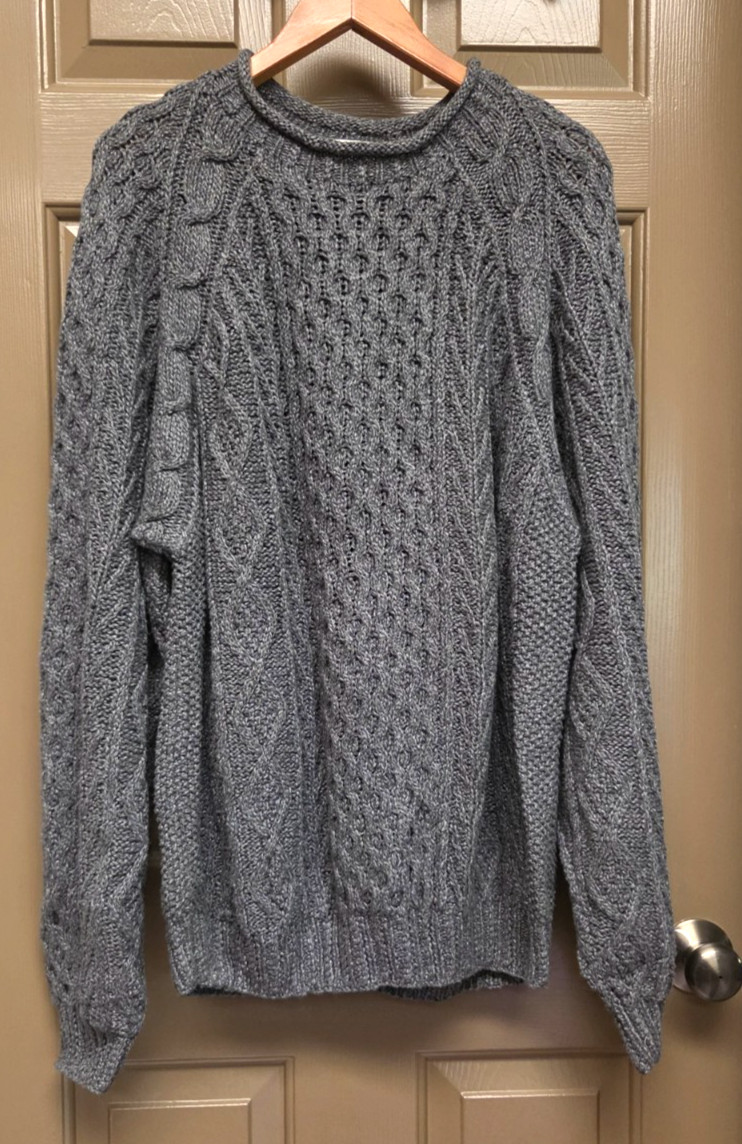 Vintage Claiborne Gray Chunky Cable Sweater Mens XL Textured 80s Fisherman Vintage Claiborne Gray Chunky Cable Sweater Mens XL Textured 80s Fisherman