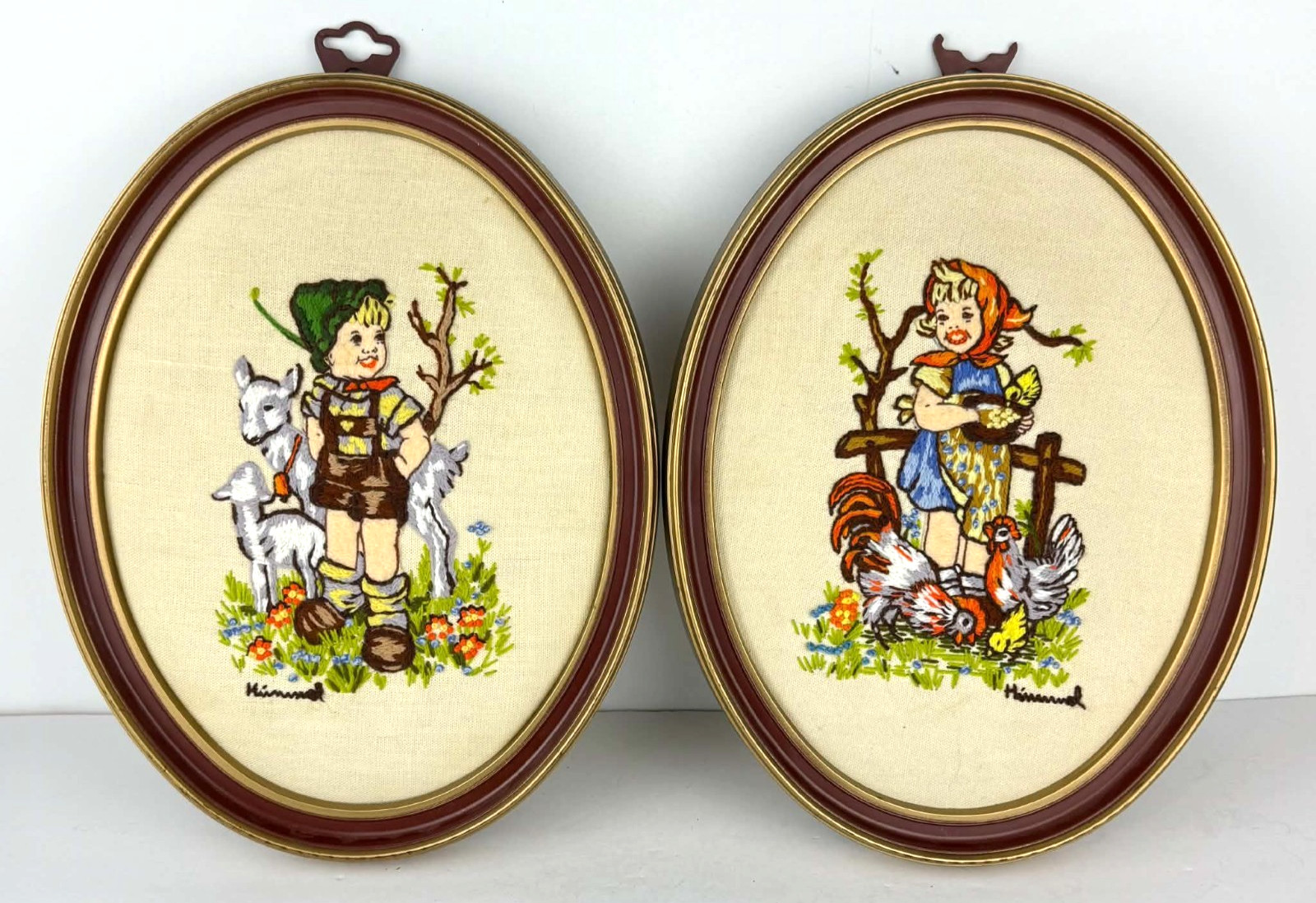 Vtg 1970s Hummel Crewel Stitch Paragon Stitchery Girl Boy Oval Frame Set of 2 Vtg 1970s Hummel Crewel Stitch Paragon Stitchery Girl Boy Oval Frame Set of 2