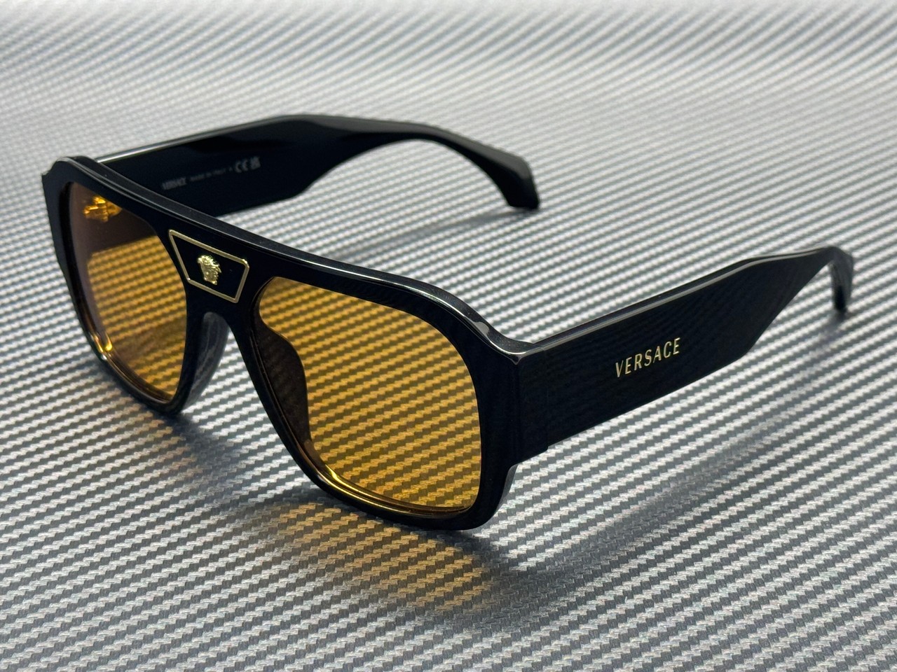 VERSACE VE4508U GB1 7 Black Orange Men\'s 56 mm Sunglasses