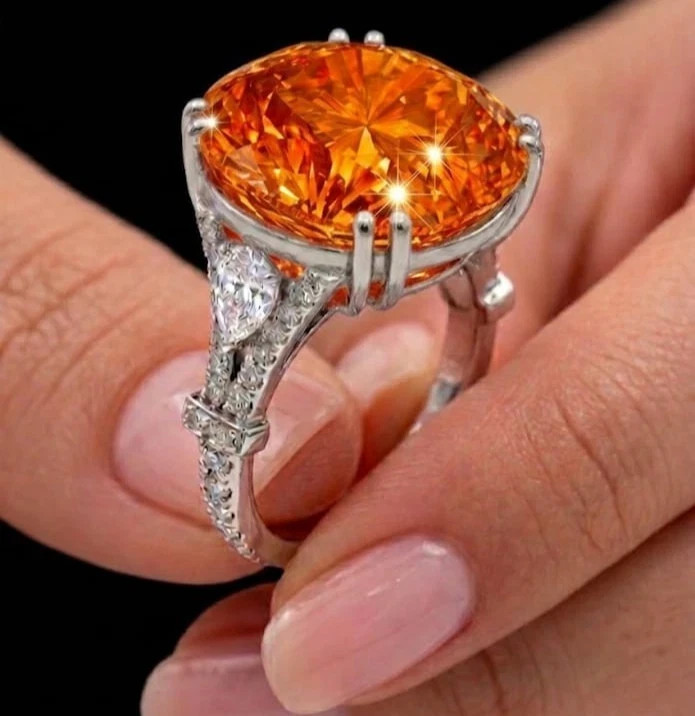 Rare Amazing 5 Ct Certified Round Cut Orange Diamond Solitaire Ring 925 Silver