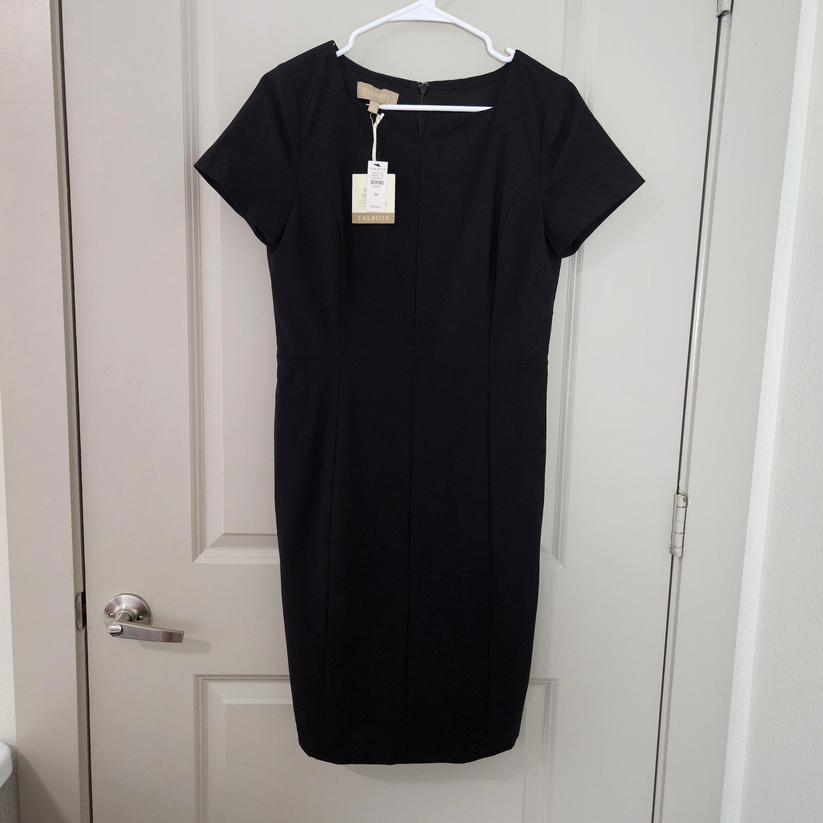 Talbots Petite Italian Wool Blend Sheath Dress Black 6P Short Sleeve NWT