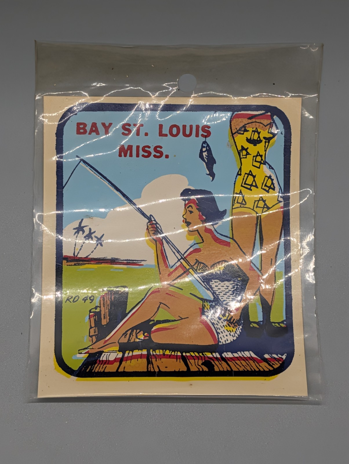 Vintage Bay St Louis Mississippi Pin Up Fishing Decal RD49 NOS 1950s 60s