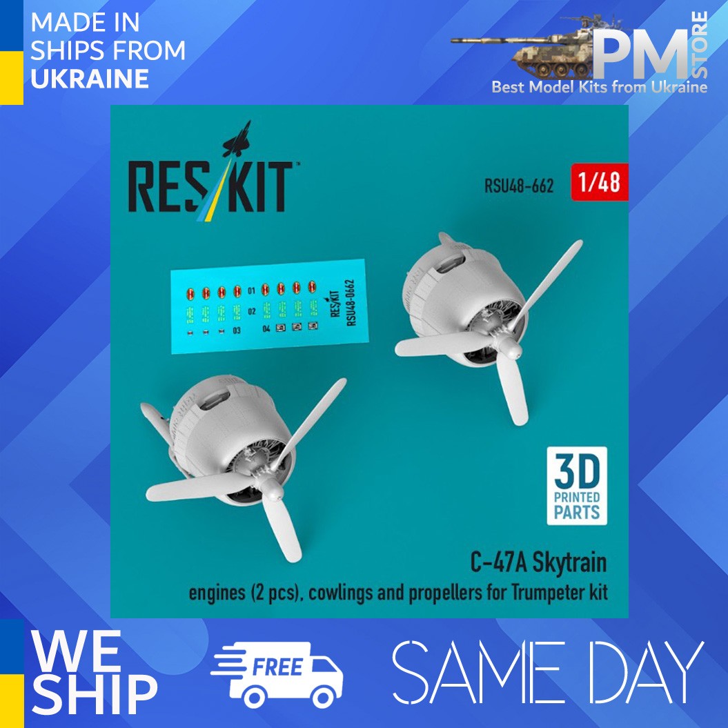 Reskit RSU48-0662 1/48 C-47A Skytrain engines (2 pcs), cowlings and propellers