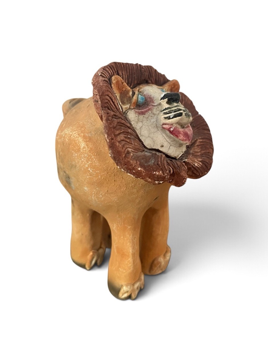 Chris Moses Raku Zoo Lion Whistle Figurine Studio Pottery Signed Whimsical