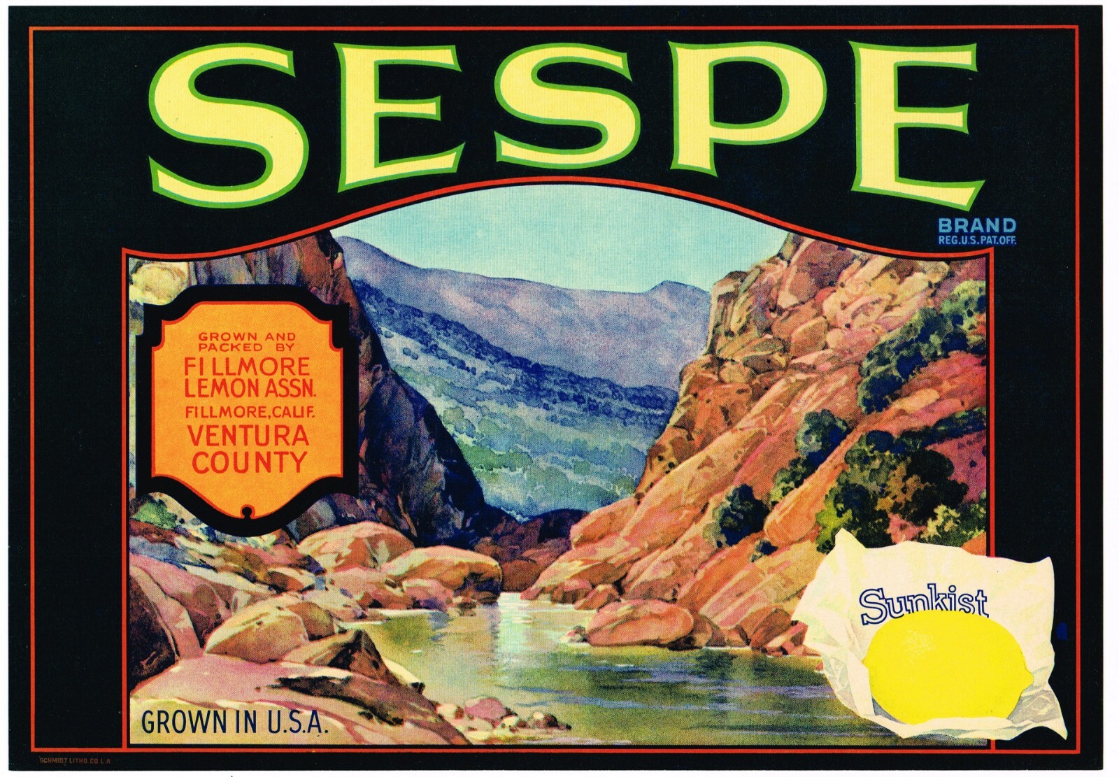ORIGINAL LEMON CRATE LABEL SESPE CREEK FILLMORE VENTURA COUNTY 1940S VINTAGE ORIGINAL LEMON CRATE LABEL SESPE CREEK FILLMORE VENTURA COUNTY 1940S VINTAGE