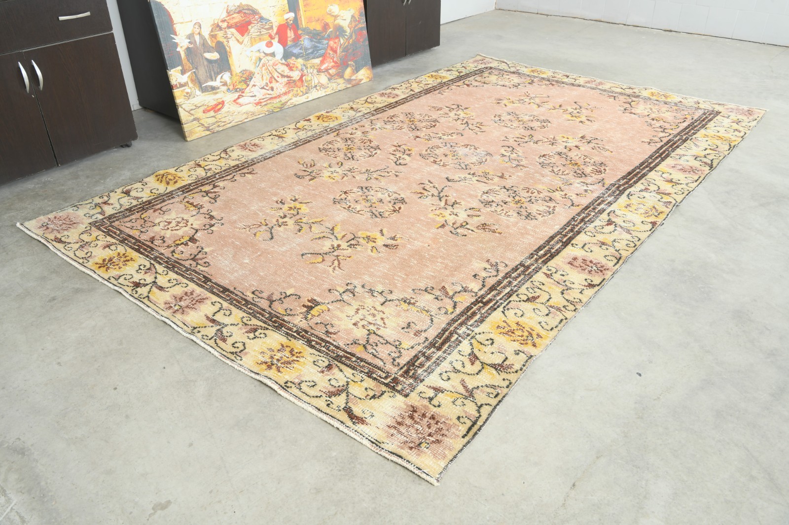 6x10 Turkish Antique Large Wool Rug Hand-Knotted Neutral Vintage Oushak Rug,164