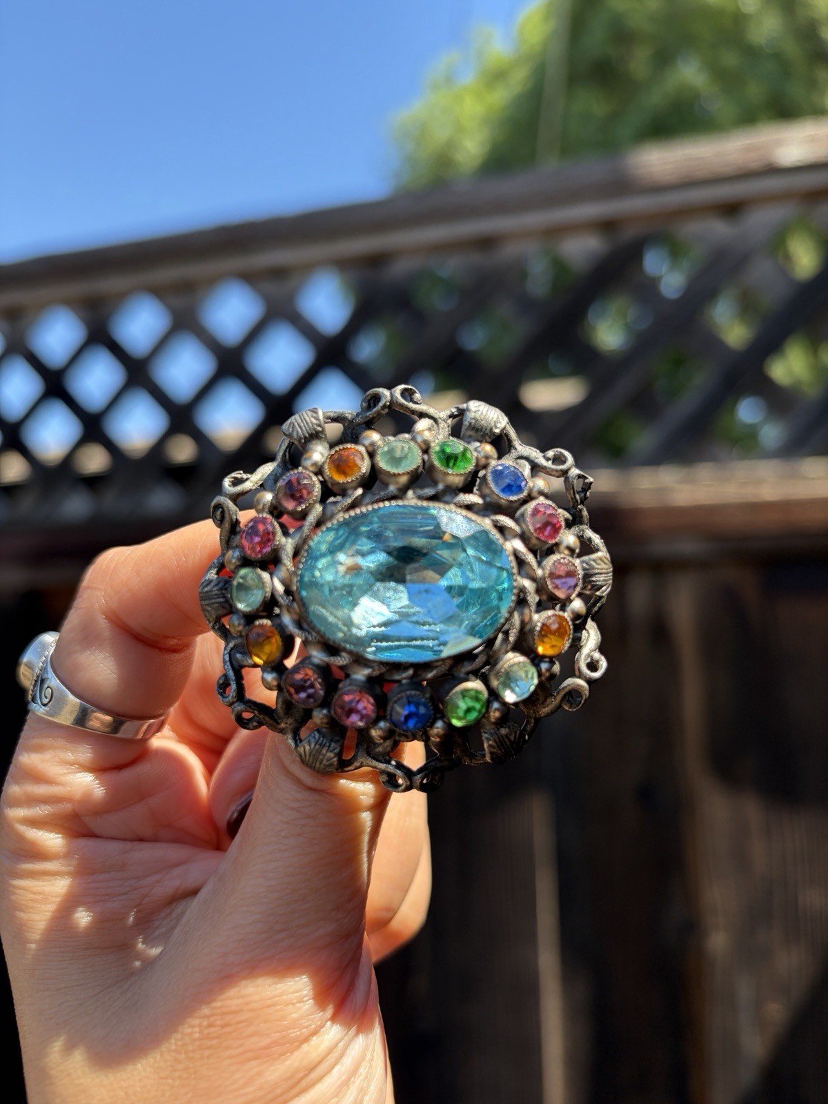 Vintage Attributed Czech Blue Glass Brooch