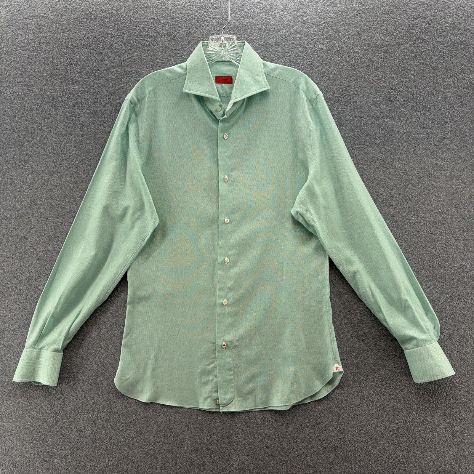 Isaia Napoli Dress Shirt Men 15.5 39 Green Woven Long Sleeve Italy Isaia Napoli Dress Shirt Men 15.5 39 Green Woven Long Sleeve Italy