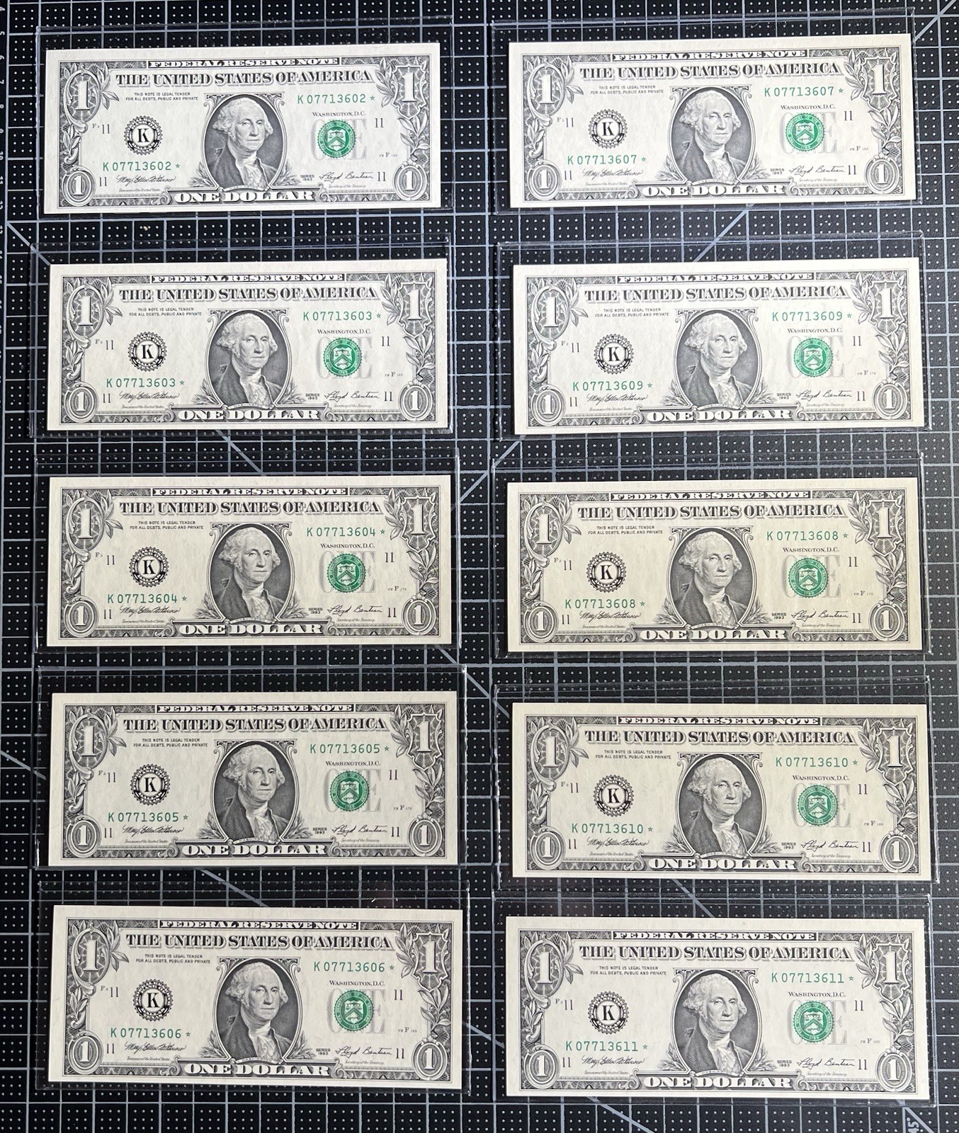 (10) Fr 1919 K* 1993 $1 Dallas FRN Star Note Superb Gem Unc PPQ Consecutive SN