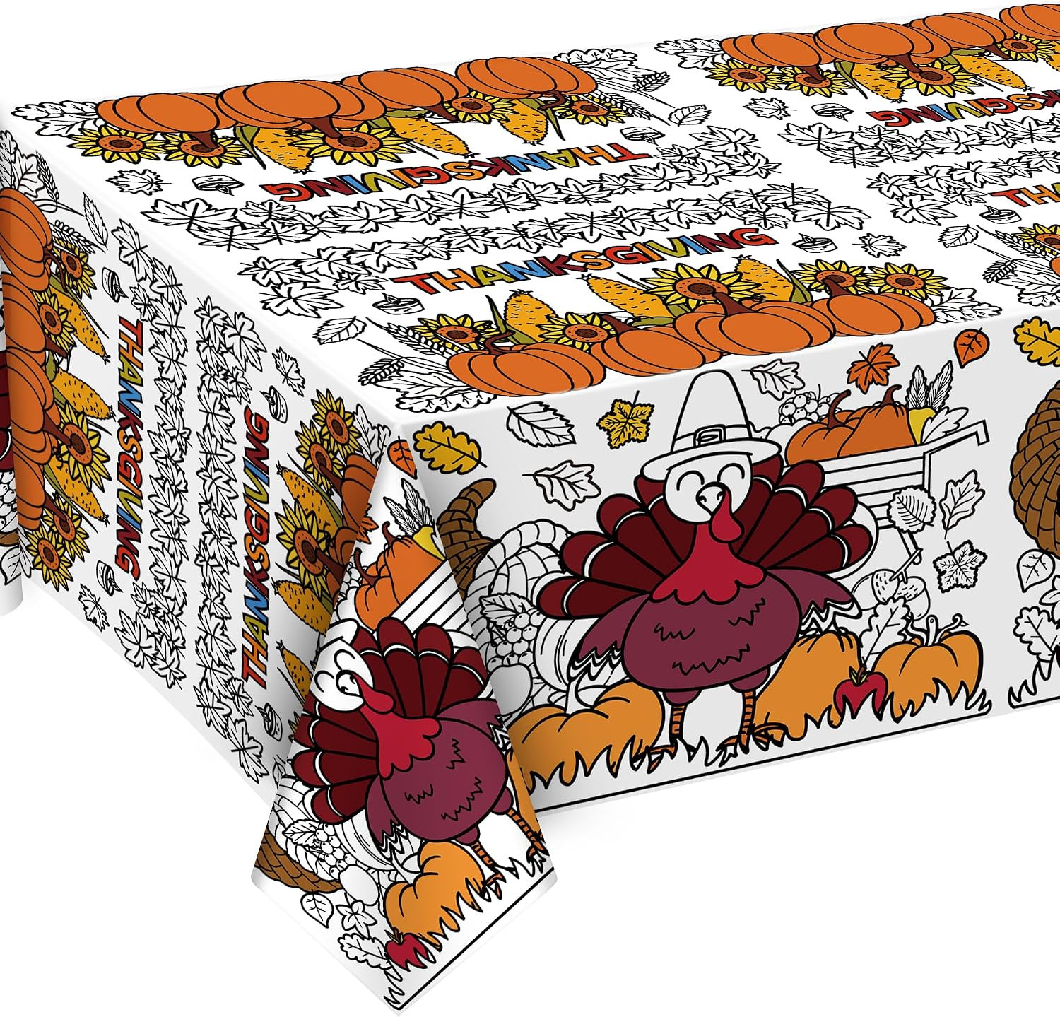 Christmas Giant Coloring Poster with Thanksgiving Coloring Tablecloth Set