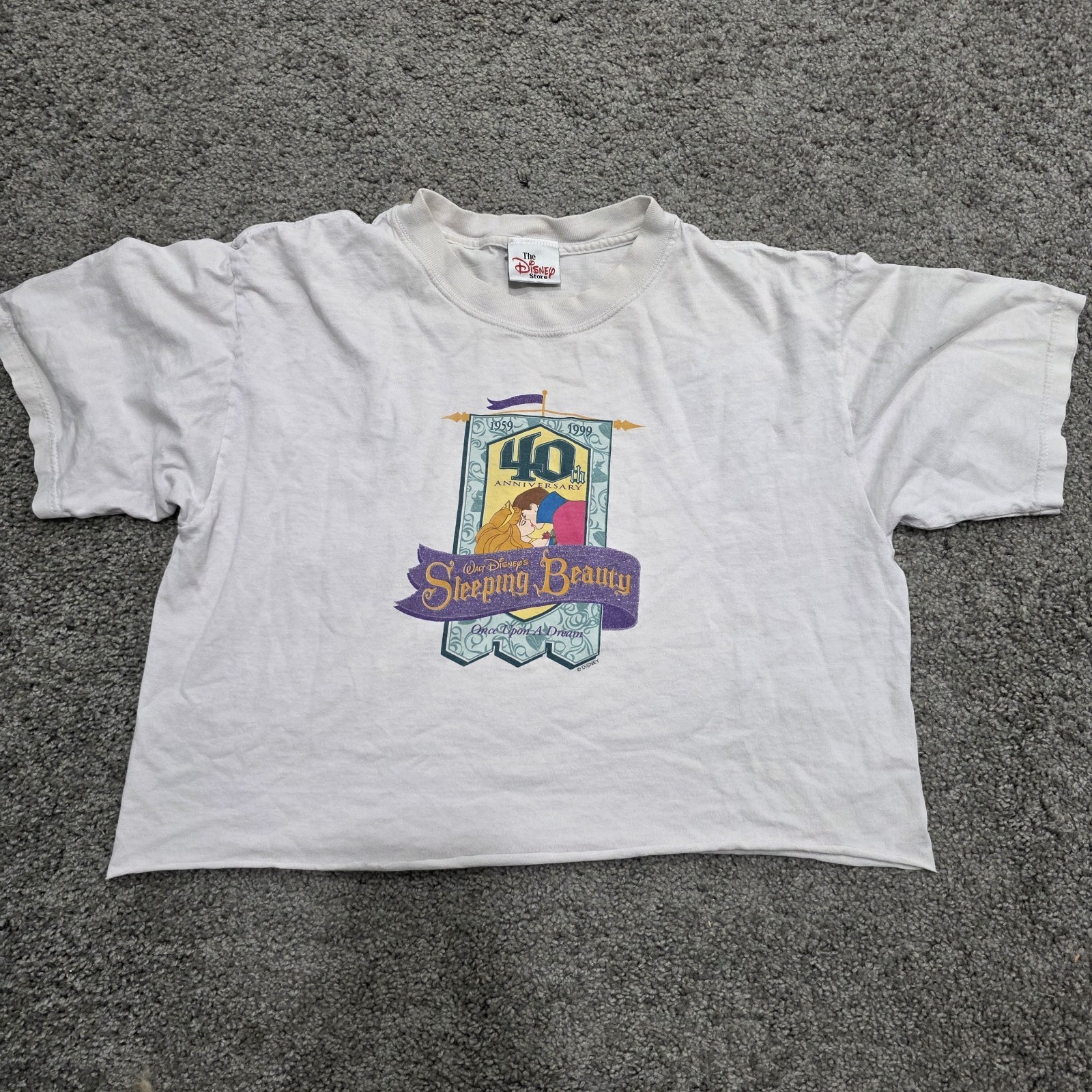 Vintage 1999 Disney Store Sleeping Beauty 40th Anniversary Shirt S/M Crop Top Vintage 1999 Disney Store Sleeping Beauty 40th Anniversary Shirt S/M Crop Top