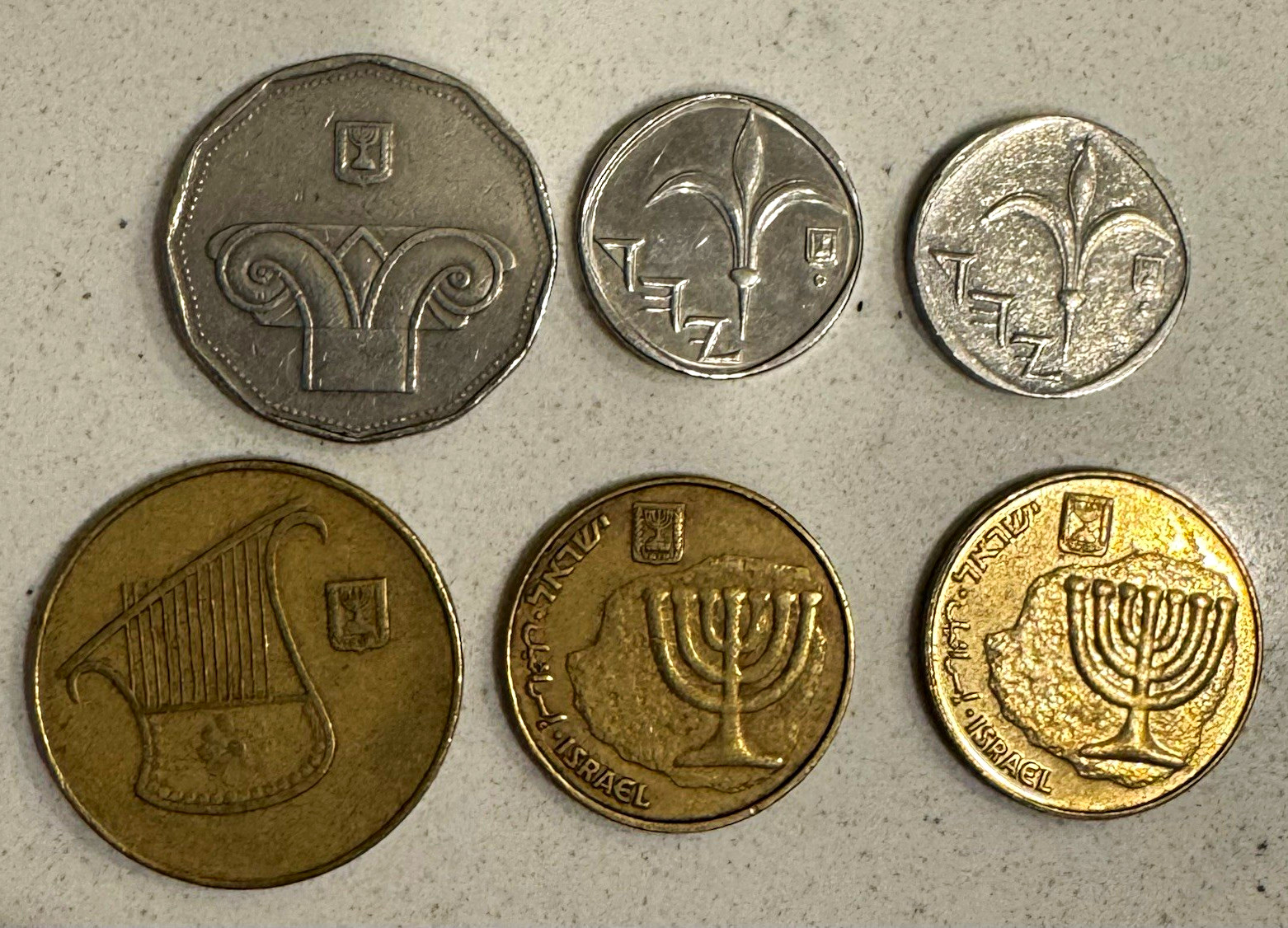 Vintage Israel 6-Coin Currency Lot 5 Shekels 1 Shekel 1/2 Shekel 10 Agorot Coins Vintage Israel 6-Coin Currency Lot 5 Shekels 1 Shekel 1/2 Shekel 10 Agorot Coins
