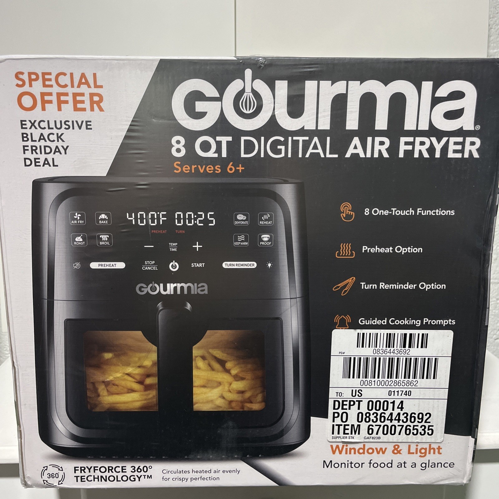 Gourmia 8 quart digital air fryer serves 6+ Gourmia 8 quart digital air fryer serves 6+