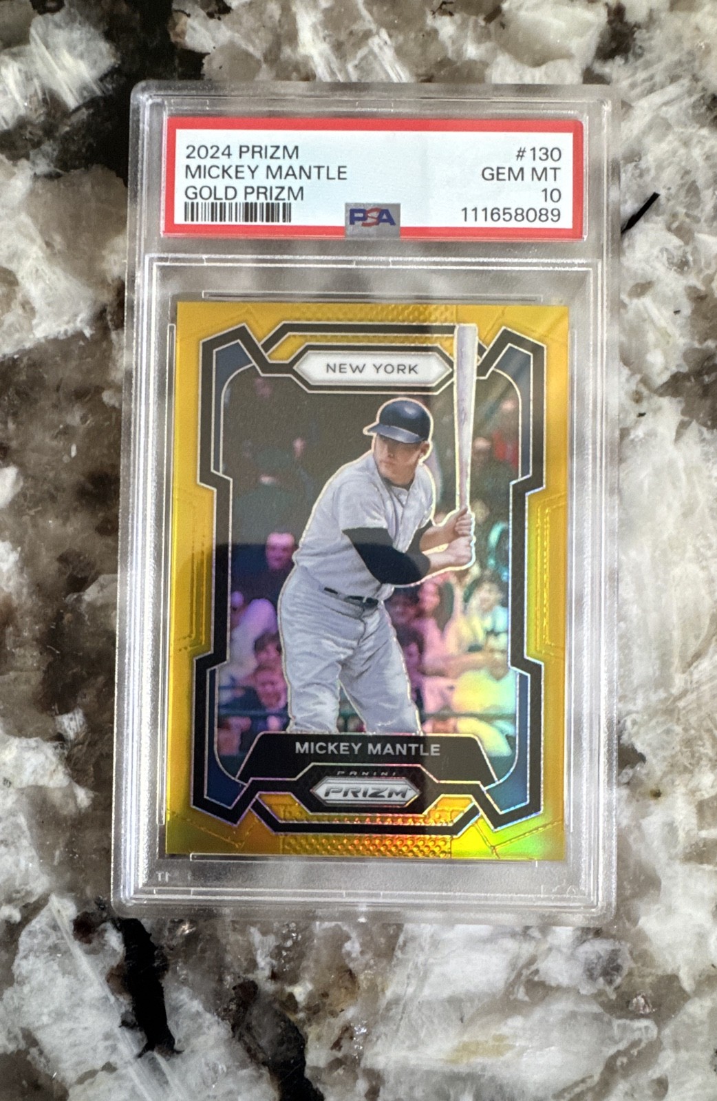 Mickey Mantle 2024 Panini Prizm - #130 Gold Prizm #10/10 PSA 10 GEM-MT Mickey Mantle 2024 Panini Prizm - #130 Gold Prizm #10/10 PSA 10 GEM-MT