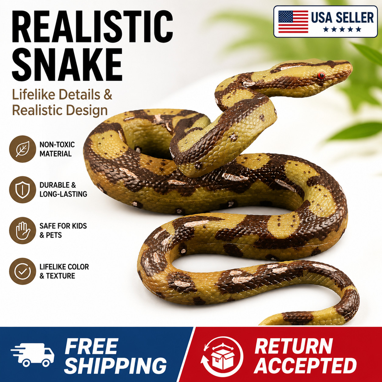 Garden Realistic Big Rubber Snake Lifelike Scary Prank Toy Joke Party Prop