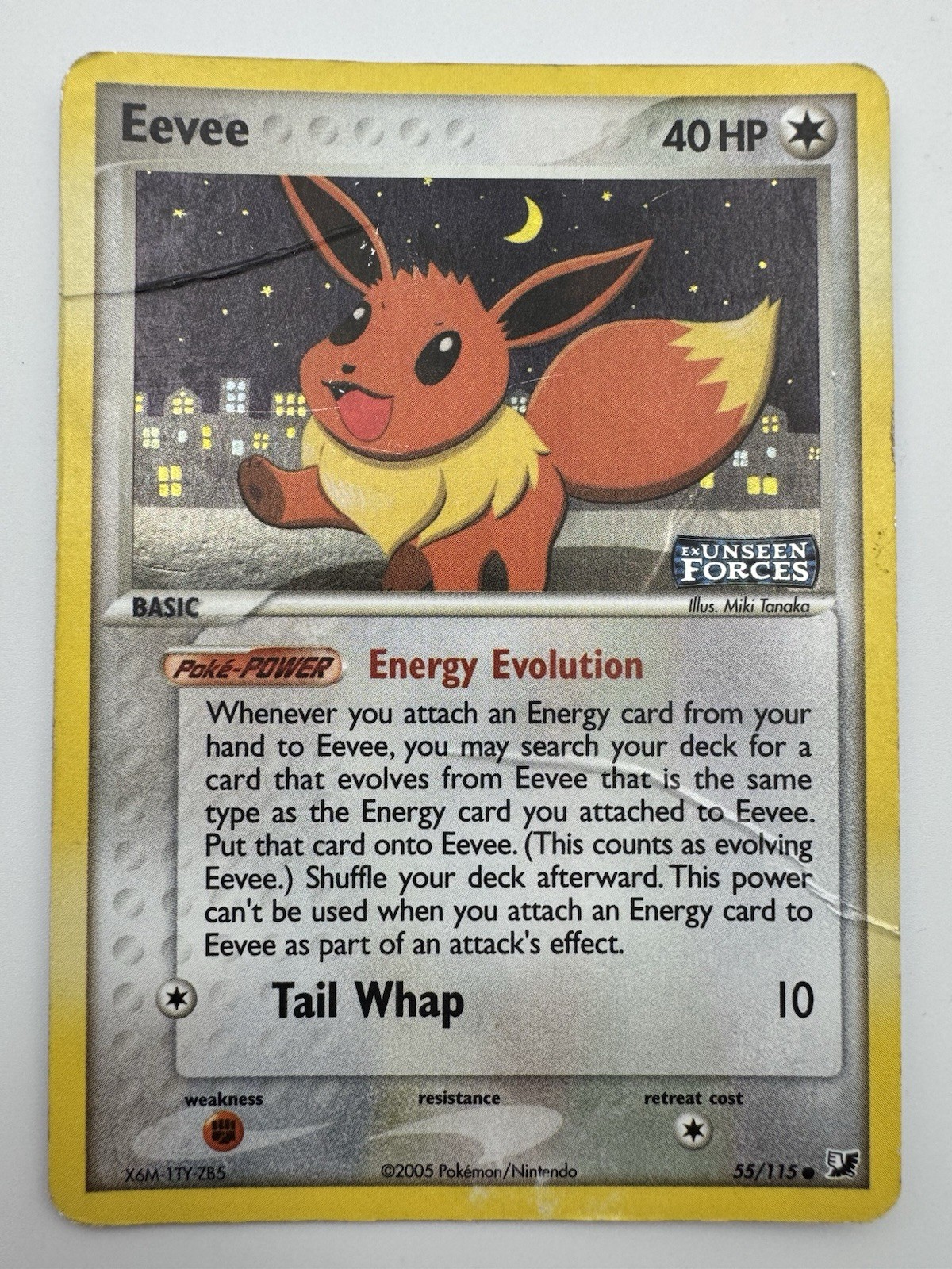 Pokemon Eevee 55/115 EX Unseen Forces Stamped Reverse Holo HP 2005