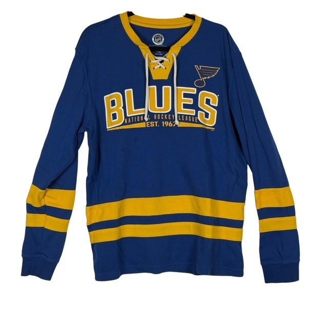 GIII Sports St Louis Blues NHL Lace Up Hockey Shirt Men\'s XL Waffle Knit