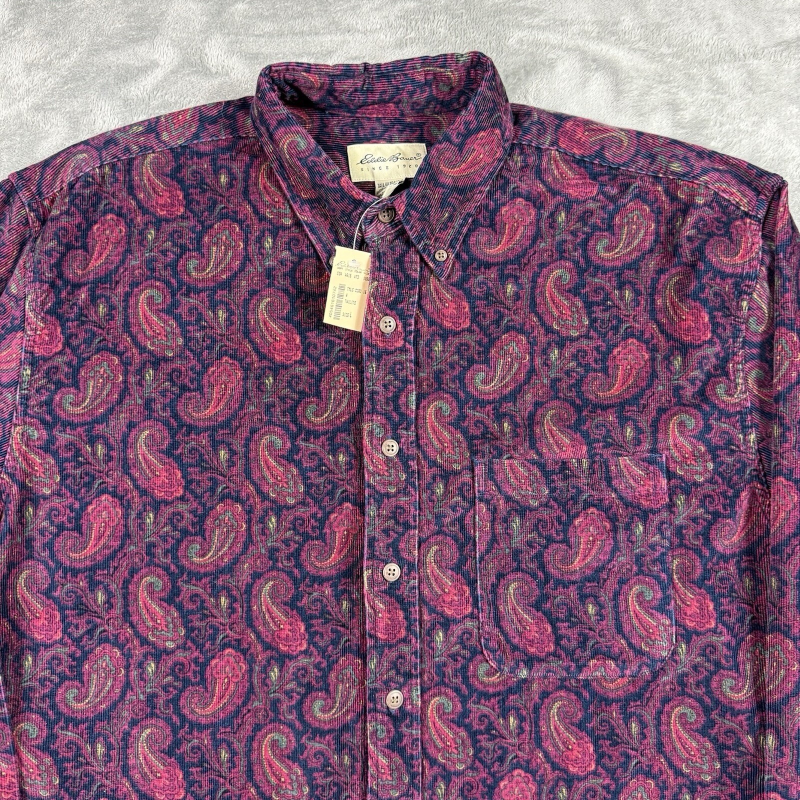 VTG EDDIE BAUER Mens Large Corduroy Paisley Button Down Sport Shirt Damask VTG EDDIE BAUER Mens Large Corduroy Paisley Button Down Sport Shirt Damask