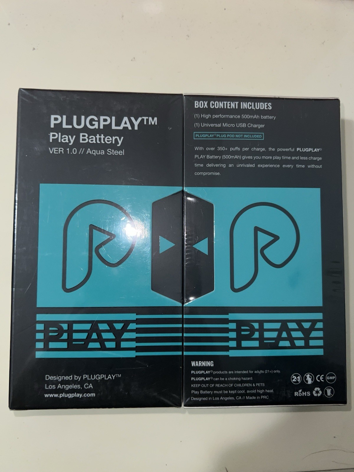 PLUGPLAY Play Battery GEN 2 AQUA STEEL COLOR 500mAh Sealed w/ Charger PLUGPLAY Play Battery GEN 2 AQUA STEEL COLOR 500mAh Sealed w/ Charger