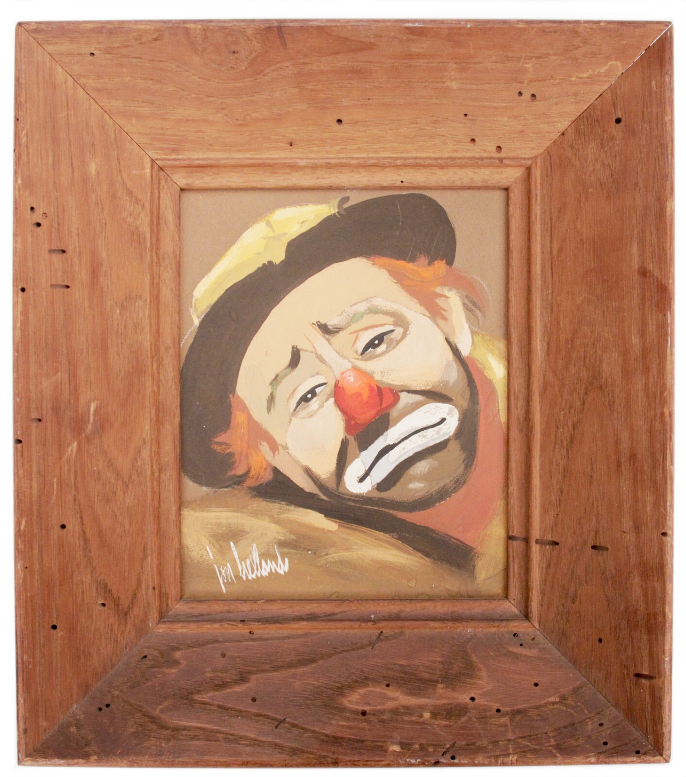 Vintage 1957 Original Gouache Painting Signed Jon Helland Sad Clown Emmett Kelly Vintage 1957 Original Gouache Painting Signed Jon Helland Sad Clown Emmett Kelly