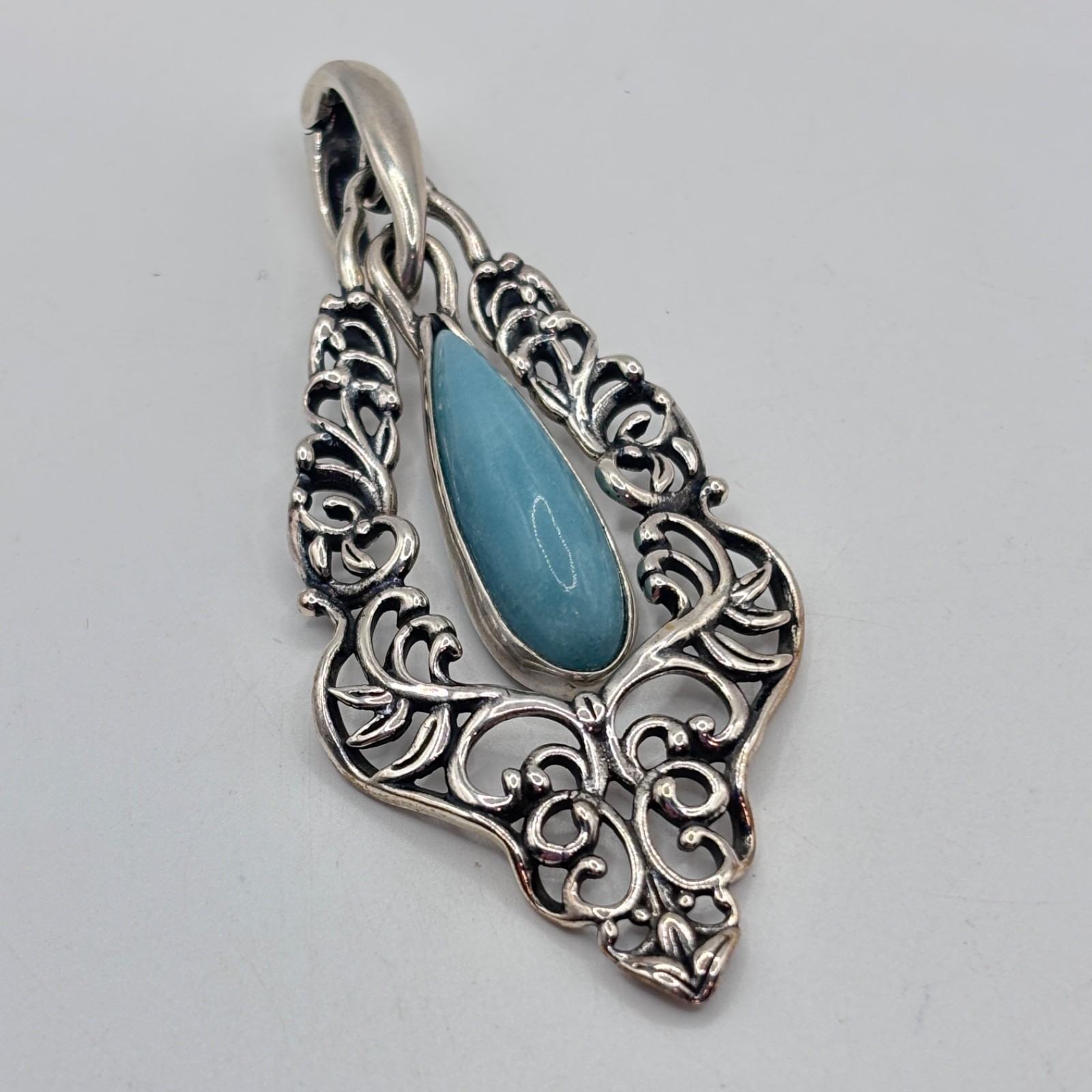 Vintage Carolyn Pollack Filagree Pendant 925 Sterling Scroll Blue Stone Enhancer