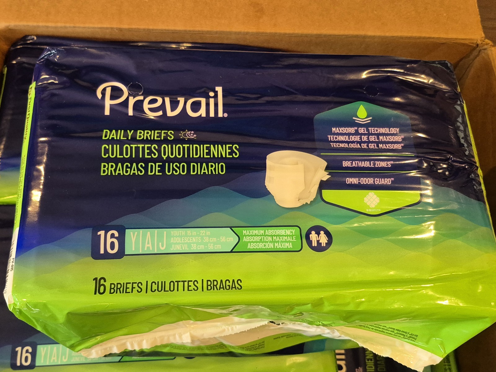 10 X Prevail Daily Briefs Youth 15 In-22 In Maximum Absorbancy Count 16 Briefs 