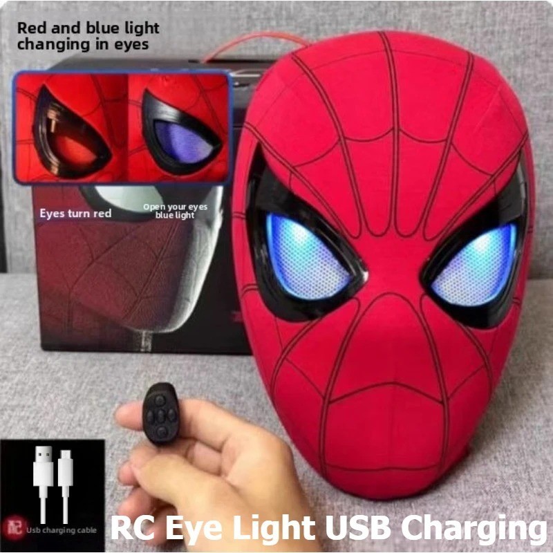 NEW Spider-Man Mask Moving Eyes Cosplay Prop Remote Control Ring Blink Eyes