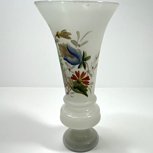 Antique Victorian Bristol Opaline Satin Glass Hand Painted Floral Vase Pontil Bs Antique Victorian Bristol Opaline Satin Glass Hand Painted Floral Vase Pontil Bs