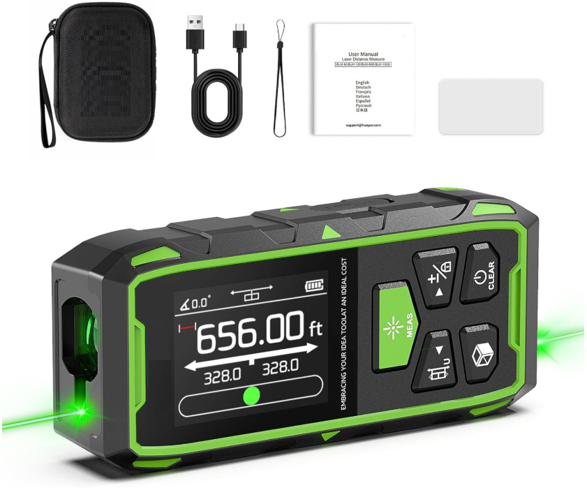 Medidor Láser Digital Multifunción 200 m Haz Verde LCD Recargable 6 Unidades, id