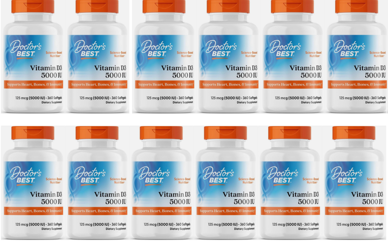 12X Doctor's Best Vitamin D3 5000 IU 125 mcg 360 Softgels Exp 06/2027