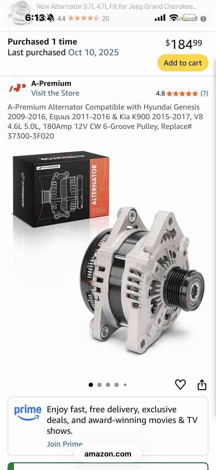 NEW A-Premium Alternator Fits Hyundai Genesis 4.6 5.0 Equus Kia K900 180A