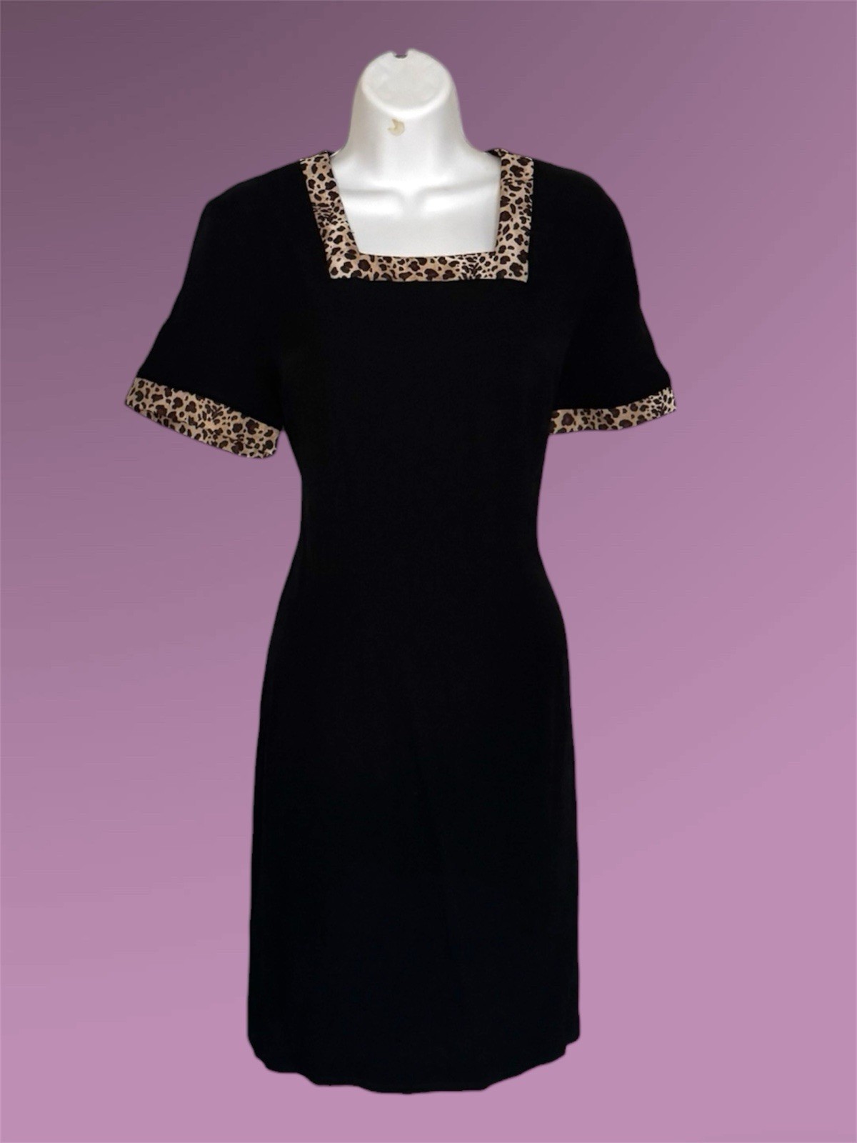 Betsy’s Things Vintage Black Leopard Retro Mini Dress (Size 5/6) 80’s