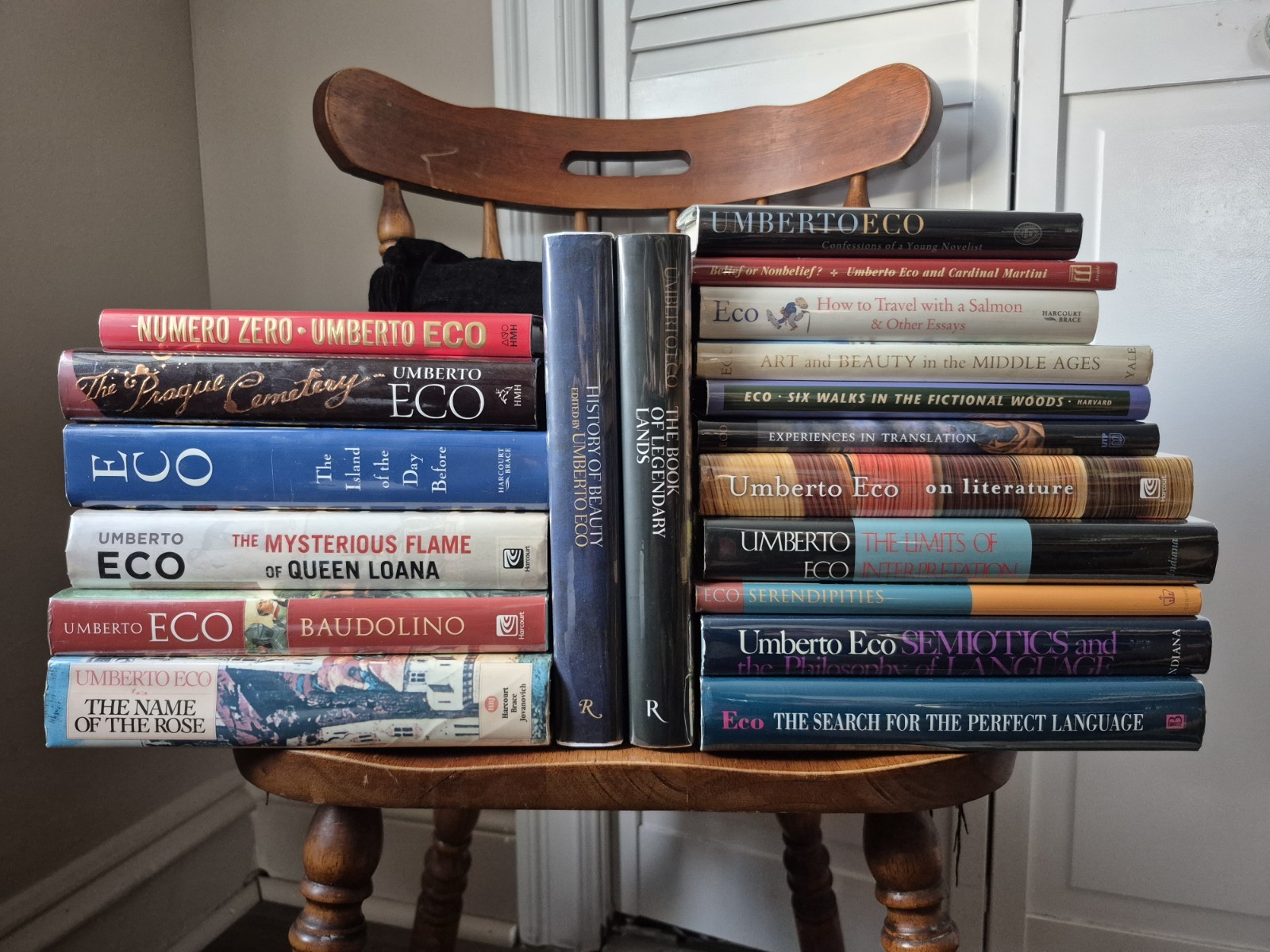 Umberto Eco 19 Hardcover Lot, All 1st/1st, 3 Signed, Jackets Wrapped in Mylar