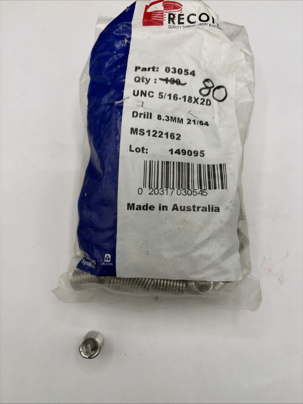 QTY 25, RECOIL 03054, MS122162, 5/16-18 UNC 2D Free-Running Insert, NOS