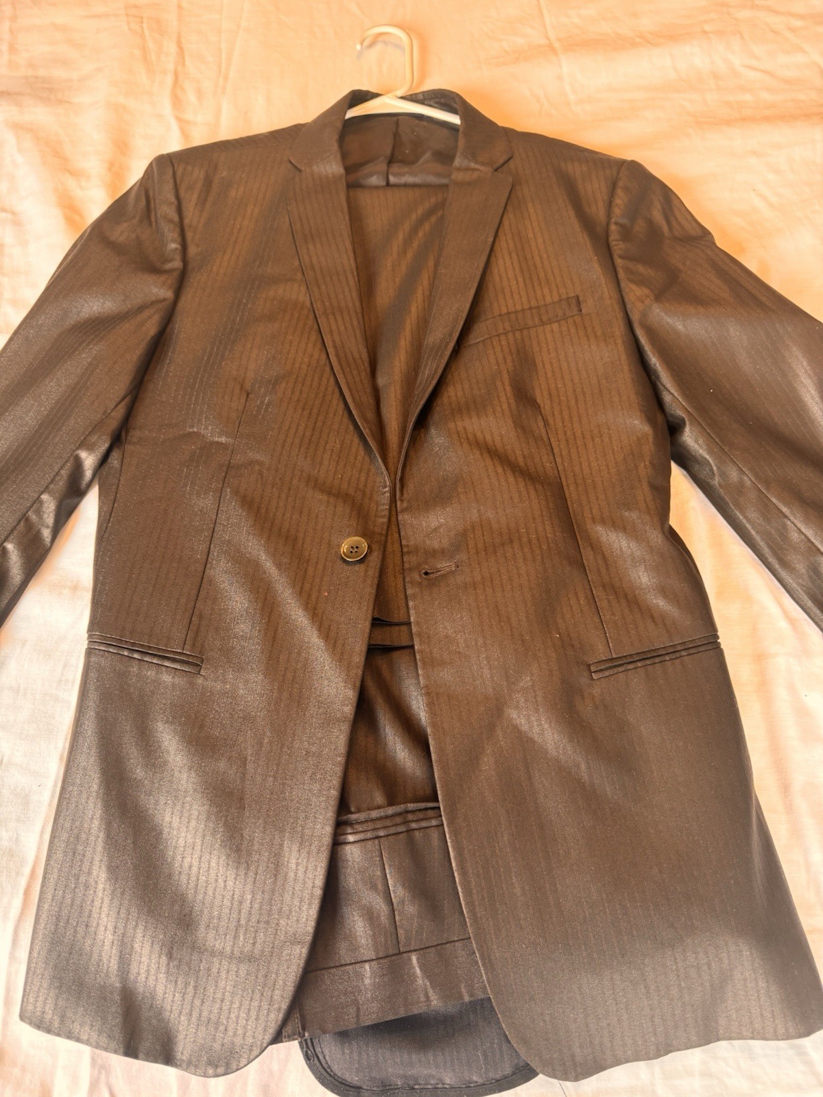 Celio Club Men’s Brown Shiny Pinstripe Suit 2 Piece Jacket & Pants Size 38R