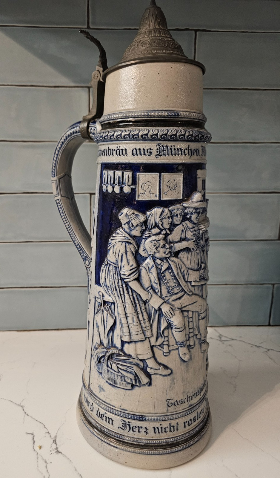 Vintage Zell German Blue Cobalt 2 1/2 Liter Large Beer Stein - 16 inches Vintage Zell German Blue Cobalt 2 1/2 Liter Large Beer Stein - 16 inches