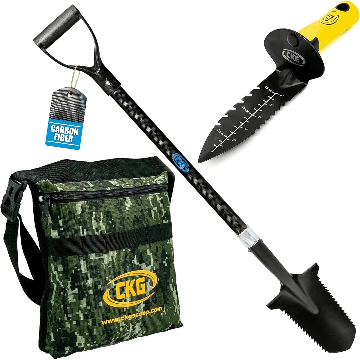 CKG Carbon Metal Detecting Set Spade Shovel, Digging Tool, Pouch Bag CKG Carbon Metal Detecting Set Spade Shovel, Digging Tool, Pouch Bag