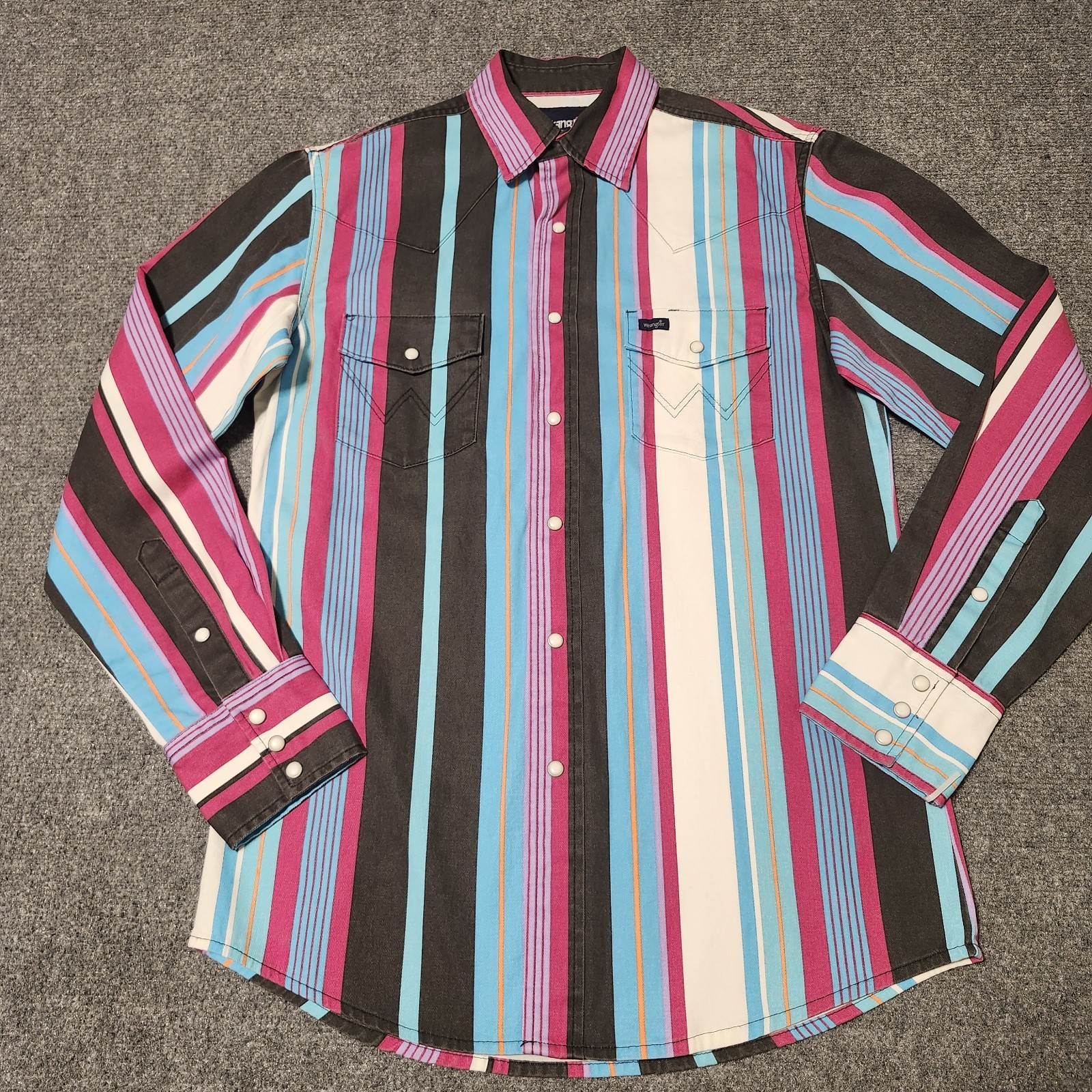 Wrangler Brushpopper Shirt Mens Small Striped Pearl Snap Western Cowboy Workwear
