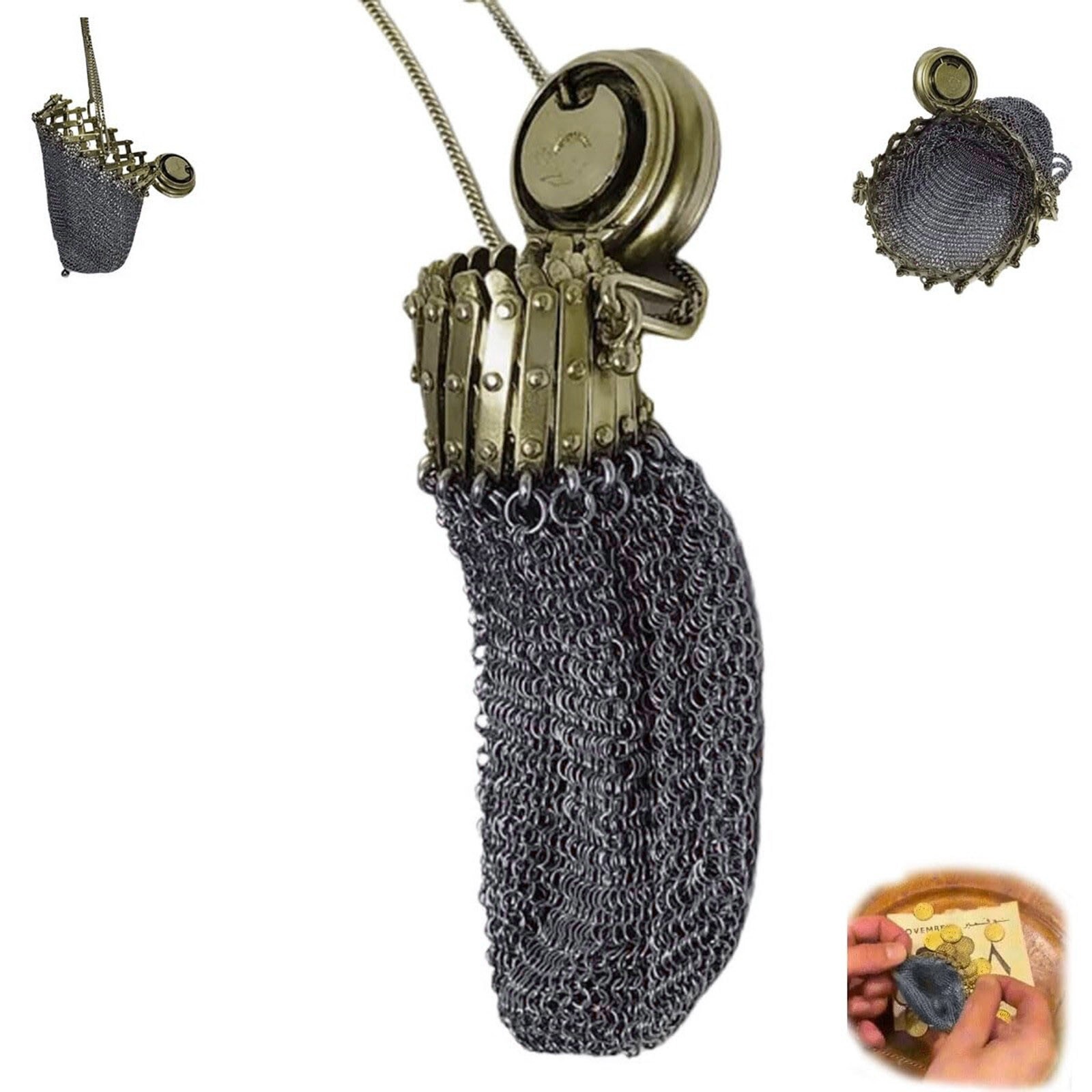 Handmade 1920\'s English Coin Purse, Victorian Silver Twist Lid Gate Mesh Purse