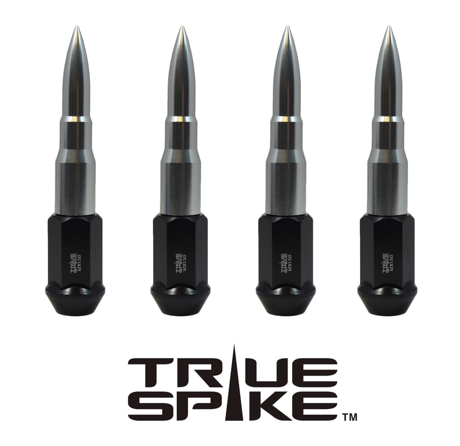16PC TRUE SPIKE 112MM 12X1.25 FORGED STEEL LUG NUTS SILVER EXTENDED BULLETS